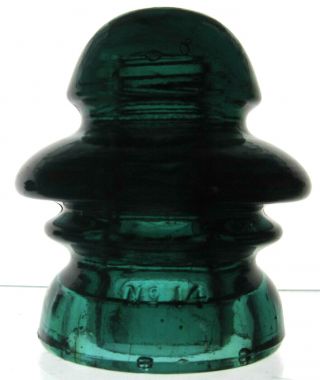 Cd 202 Dark Aqua No.  14 Antique Glass Telegraph Insulator Piece Look