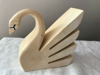 Swedish Vintage 1950s Hand Carved And Painted Swan Table Napkin Holder