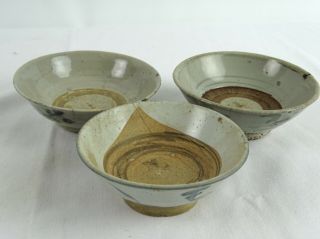 3 Antique Chinese Qing Dynasty Pottery Bowls Blue & White Qing18thc A/f