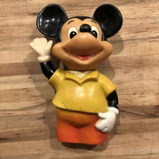 Vintage Disney Mickey Mouse 7 Inch Figure Vinyl Rubber Mouse Waving Yellow Rare
