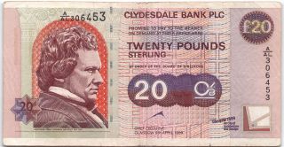 Rare Commemorative Scotland Clydesdale Bank £20 Pound 1999 Banknote - B44