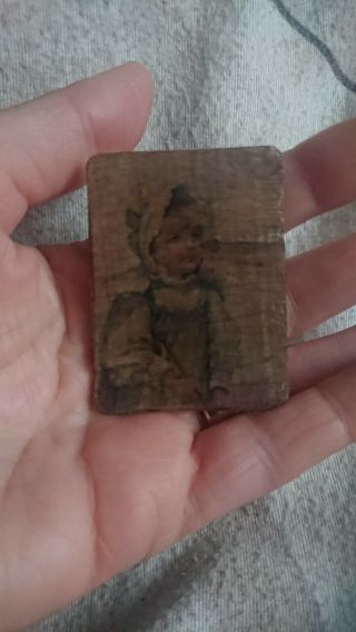 Vintage Miniature Picture Of Young Girl Portrait Wood Painting