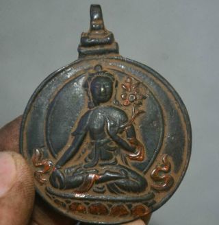 6cm Old Tibetan Bronze Painting White Tara Goddess 12 Zodiac Amulet Pendant
