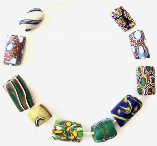 10 Venetian Antique Variety Millefiori African Glass Trade Beads - Ghana