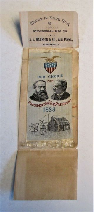 Rare 1888 Harrison/ Morton Election Campaign Ribbon On Card