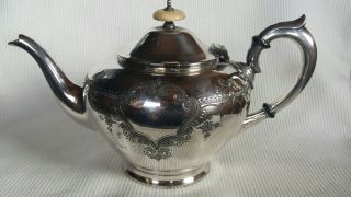 Silver Plated Sheffield England Floral Patterned Victorian Styled Round Teapot