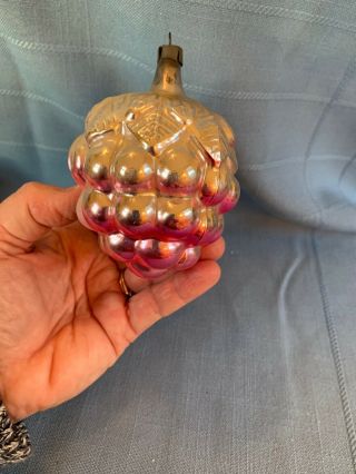 Antique Mercury Glass Ornament Bunch Grapes Silver Pink Large Figural