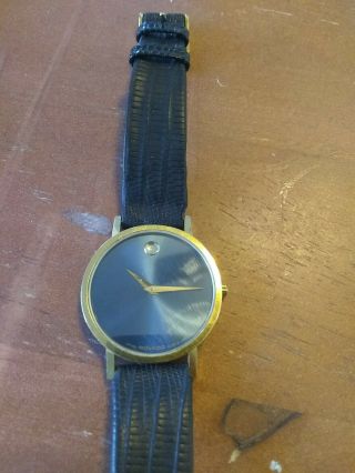 Vintage Movado Museum Gold Tone Quartz Blue Watch 87 - 33 - 882