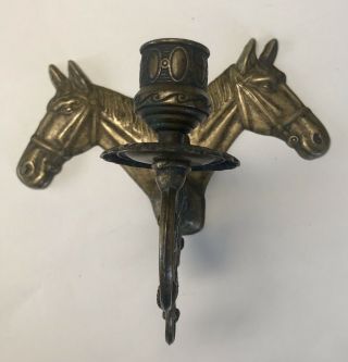 Antique Antiqe 2 Horse Head Solid Brass Wall Ornate Candle Holder One Arm Rare