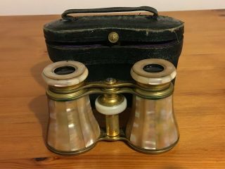 Antique Mother Of Pearl Opera Glasses In Case: Brown Of Glasgow: Dated 1912