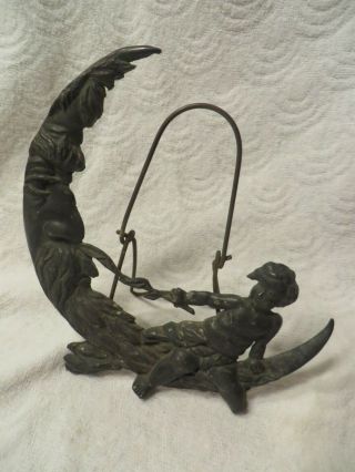 Antique Man In The Moon And Child Photo Stand Holder