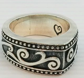 Vintage Retired Brighton Heavy Scroll Heart 925 Sterling Silver Ring Size 9 Rare