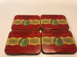 4 Hollister Rocky Mountain Tea Nuggets Tins Madison Wi Antique Pharmacy Medicine