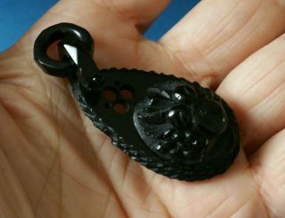 Antique Victorian,  Hand Carved Fruit,  Whitby Jet,  Large Pendant.