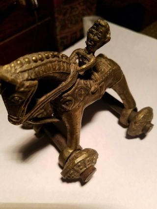 Hindu Antique Old Temple Toy Horse & Rider Made Of Brass