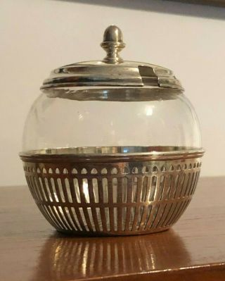 Art Deco Silver Plate And Star - Cut Glass Lidded Sugar Bowl.