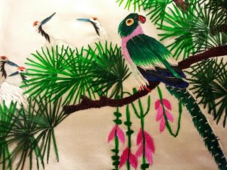 Stunning Large Hand Embroidered Silk Chinese Unframed Picture.  Birds And Trees