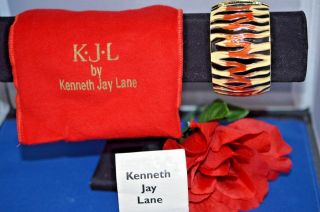 Vintage Kenneth Jay Lane Bracelet,  Tiger Stripe Cuff Bangle,  Signed Kjl,  Rare