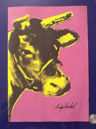Vintage Andy Warhol Watercolor Drawing On Paper Rare Signed Cow