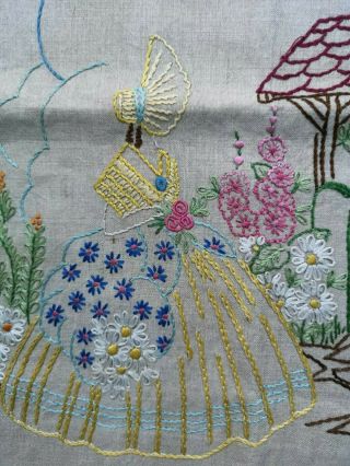 Vintage Embroidered Crinoline Lady Garden Gate Cushion Cover