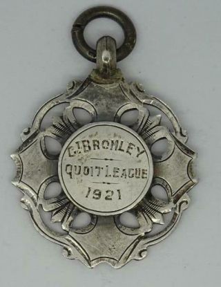 Antique English Sterling Silver Fob Charm Medal Gt Bromley C1921 6.  7 Grams