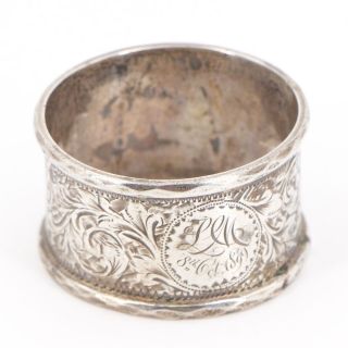 Vtg Sterling Silver - Engraved Monogram Filigree Ornate Napkin Ring - 20g