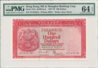 Hong Kong Bank Hong Kong $100 1977 Rare Pmg 64epq