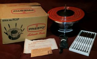 Rare W/ Box Vintage Presto Automatic Electric Fondue Pot Forks Model Fc1p