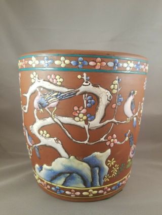 Antique Japanese Flower Pot Glazed Decorations 8 1/4 " Tall