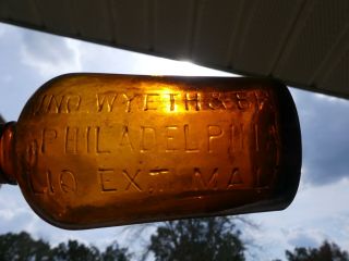 Antique Jno Wyeth & Bro Embossed Bottle Liq Ext Mah Philadelphia Very Old
