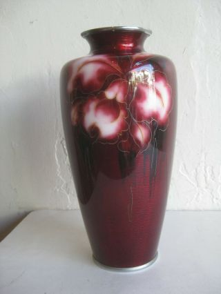 Fine Old Japanese Ando Pigeon Blood Cloisonne Enamel Ginbari Flower Vase Signed