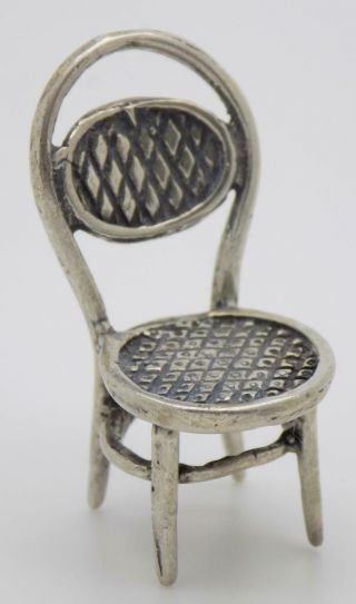 Vintage Solid Silver Italian Made Rare Design Dollhouse Chair Student Miniature