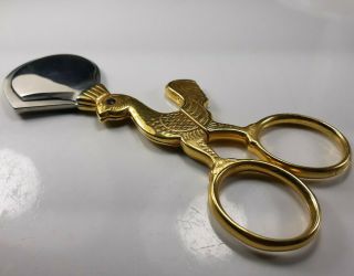 Dovo Vintage Embroidery Scissors,  Circular,  Very Rare,  Rooster,  Gold Plate