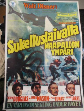 20,  000 Leagues Under The Sea (1954) Unique Graphics Finnish Poster - Disney Rare