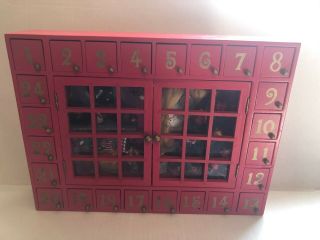 Rare Christmas Red 25 Day Wooden Advent Calendar / Shadow Box