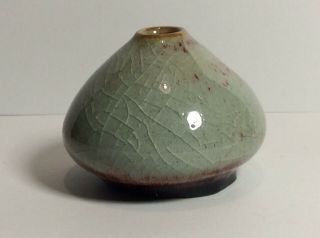 Chinese Celadon & Sang De Boeuf Type Glaze Snuff Bottle / Miniature Vase c1940 3