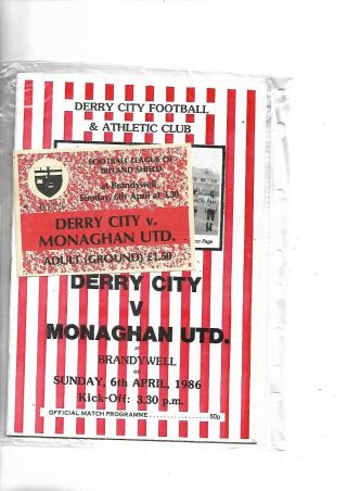 6/4/86 First Season Derry In Loi Shield V Monaghan With Rare Ticket