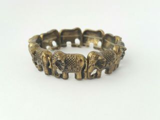 Vintage Style Elephant Bracelet Antique Gold Bronze Tone Metal Stetch Bracelet