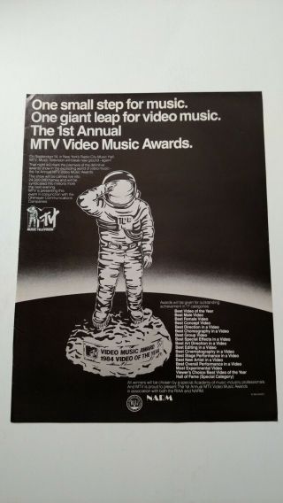 Mtv Music Award 1984 Video Of The Year Rare Print Promo Poster Ad