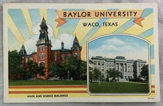 Antique Postcard Baylor University Waco Texas Main And Science Buildings