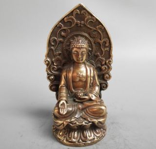 Old Chinese Archaize Pure Brass Sakyamuni Buddha Small Statue
