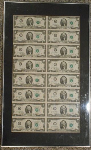 Framed Set Of 16 1976 $2 Federal Reserve Star Notes Rare Currency Set,  N385