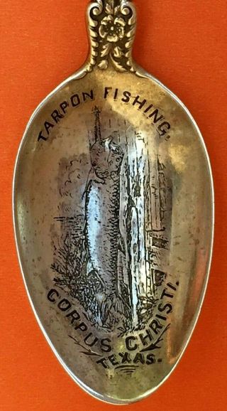 Rare Tarpon Fishing Corpus Christi Texas Sterling Silver Souvenir Spoon Gorham