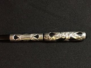 Antique Sterling Silver Overlay Fountain Pen Eye Dropper? 14 Kt Extra Fine Nib