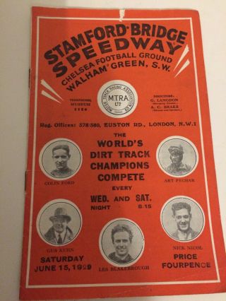 Rare Stamford Bridge Speedway Programme June 15th 1929