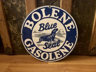 Rare Vintage Bolene Blue Seal Gasoline Porcelain Sign Gas Station Pump Plate Oil
