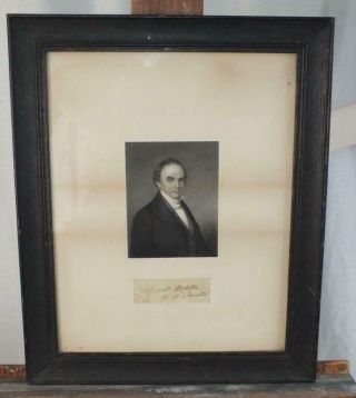 Antique Framed Engraving Of Daniel Webster With A Clipped Signature