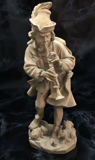 Rare Vintage Toni Baur Pied Piper Of Hamelin Wood Carved Figurine 30cm