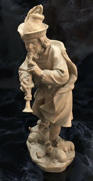 Rare Vintage Toni Baur Pied Piper Of Hamelin Wood Carved Figurine 30cm 2