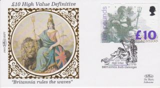 Gb Stamps Rare First Day Cover 1993 £10 Britannia Porth Glamorgan Benham Silk